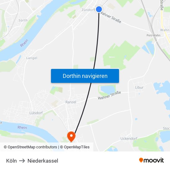 Köln to Niederkassel map