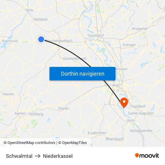 Schwalmtal to Niederkassel map