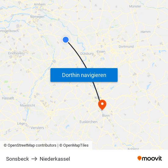 Sonsbeck to Niederkassel map