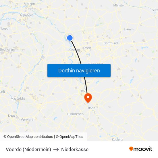 Voerde (Niederrhein) to Niederkassel map