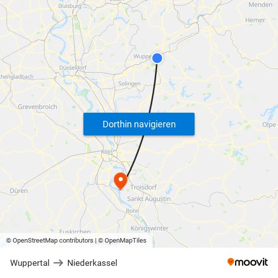 Wuppertal to Niederkassel map