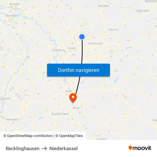 Recklinghausen to Niederkassel map