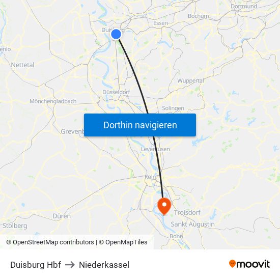 Duisburg Hbf to Niederkassel map