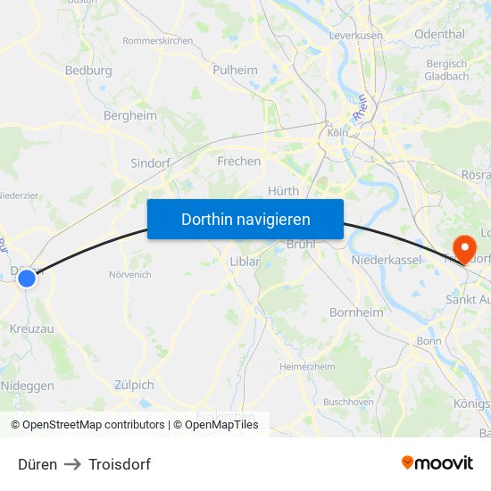 Düren to Troisdorf map