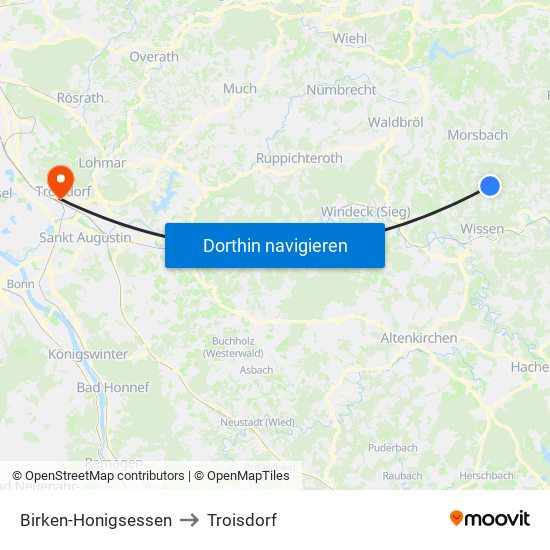 Birken-Honigsessen to Troisdorf map