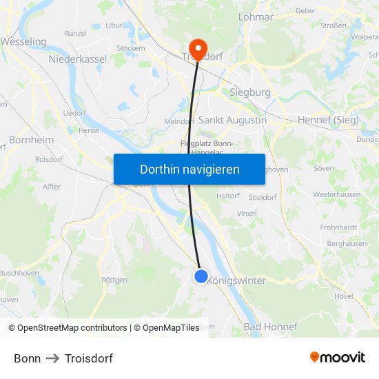 Bonn to Troisdorf map