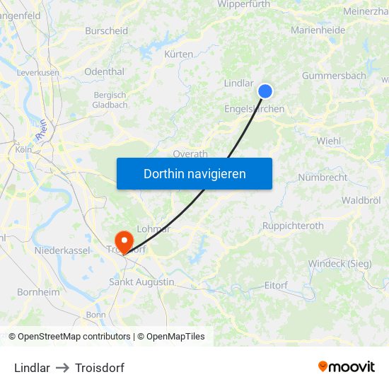 Lindlar to Troisdorf map