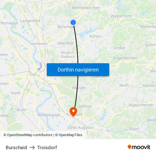 Burscheid to Troisdorf map