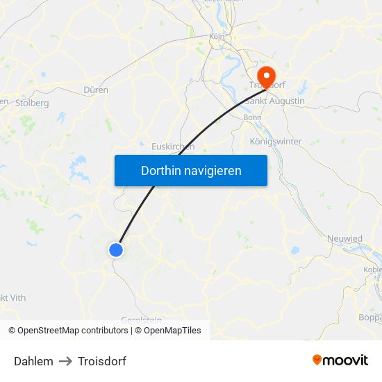 Dahlem to Troisdorf map