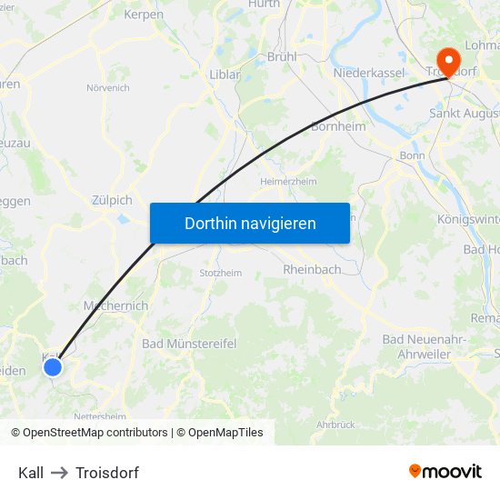 Kall to Troisdorf map