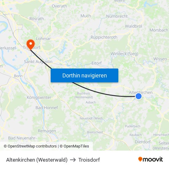 Altenkirchen (Westerwald) to Troisdorf map