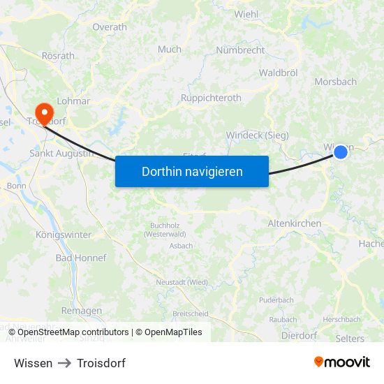 Wissen to Troisdorf map