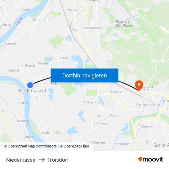 Niederkassel to Troisdorf map