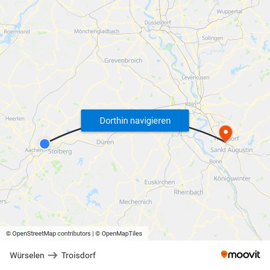 Würselen to Troisdorf map