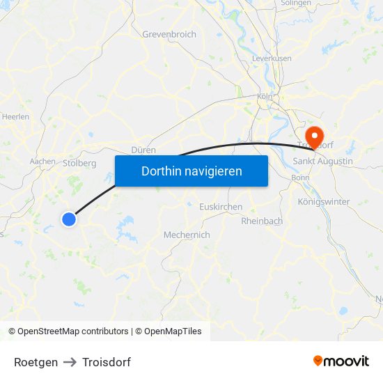 Roetgen to Troisdorf map