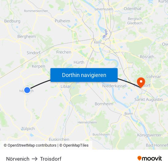 Nörvenich to Troisdorf map