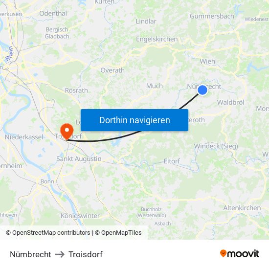 Nümbrecht to Troisdorf map