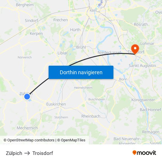 Zülpich to Troisdorf map