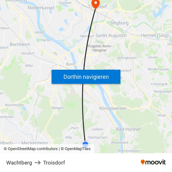 Wachtberg to Troisdorf map