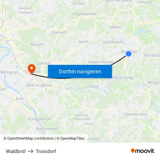 Waldbröl to Troisdorf map