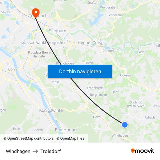 Windhagen to Troisdorf map