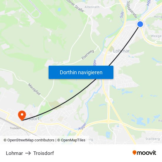 Lohmar to Troisdorf map