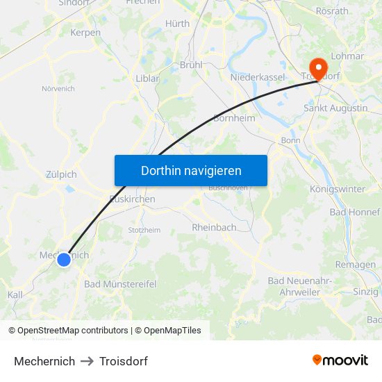 Mechernich to Troisdorf map