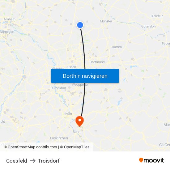 Coesfeld to Troisdorf map