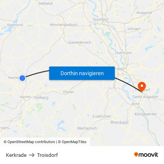 Kerkrade to Troisdorf map