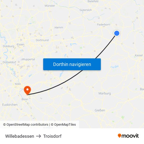 Willebadessen to Troisdorf map