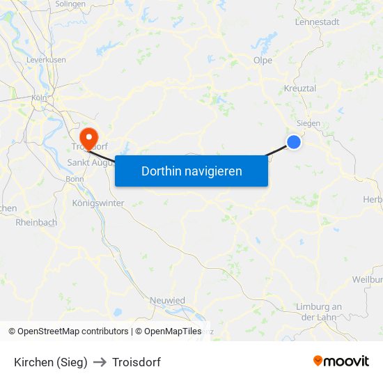 Kirchen (Sieg) to Troisdorf map