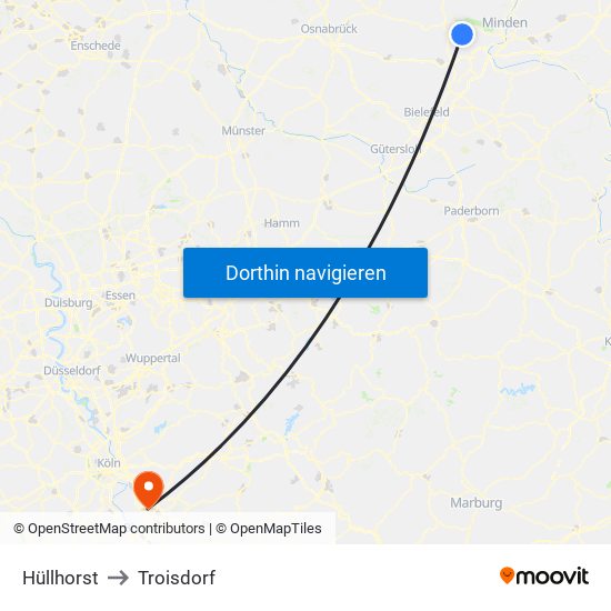 Hüllhorst to Troisdorf map