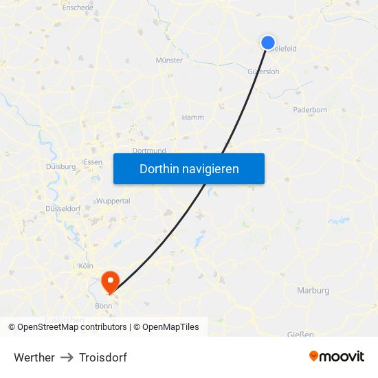 Werther to Troisdorf map