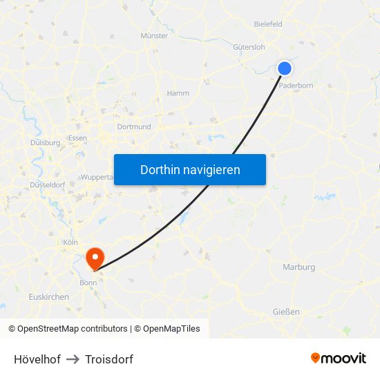 Hövelhof to Troisdorf map