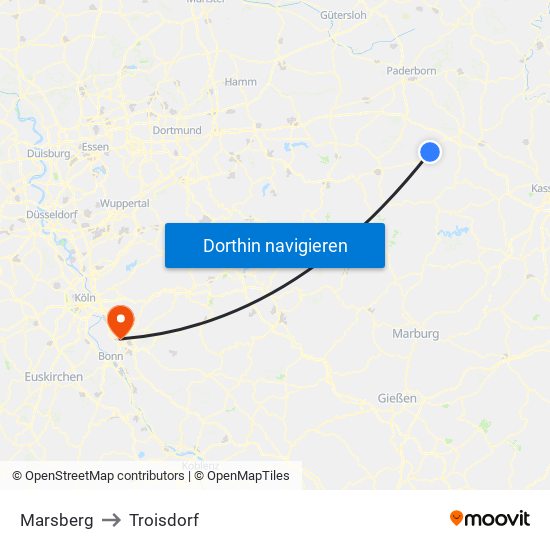 Marsberg to Troisdorf map