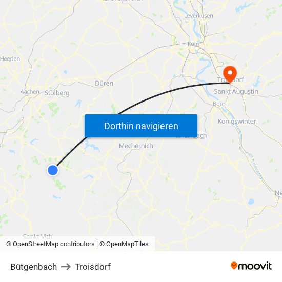 Bütgenbach to Troisdorf map