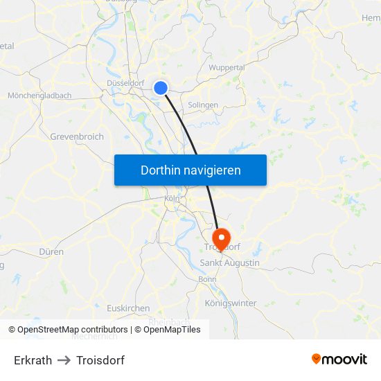 Erkrath to Troisdorf map