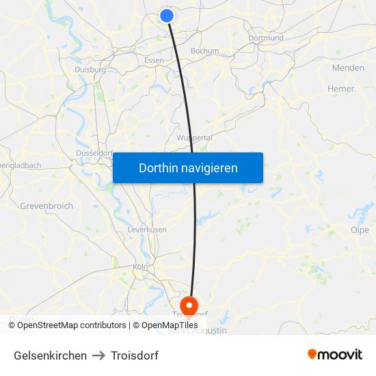 Gelsenkirchen to Troisdorf map