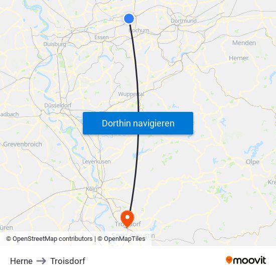 Herne to Troisdorf map