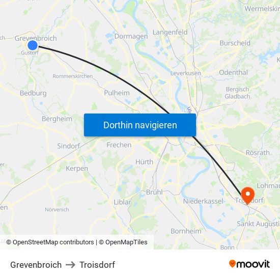 Grevenbroich to Troisdorf map