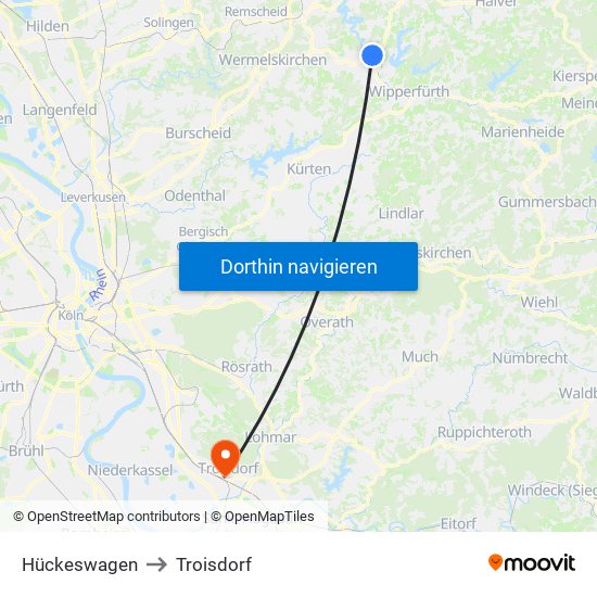 Hückeswagen to Troisdorf map