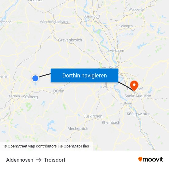 Aldenhoven to Troisdorf map