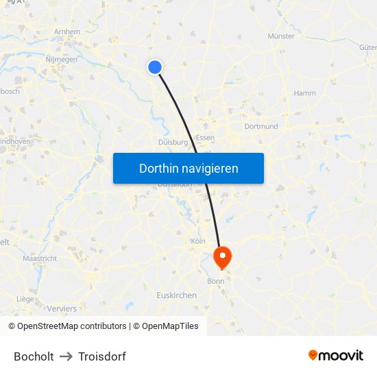 Bocholt to Troisdorf map