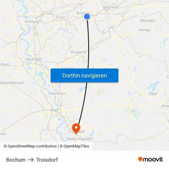Bochum to Troisdorf map