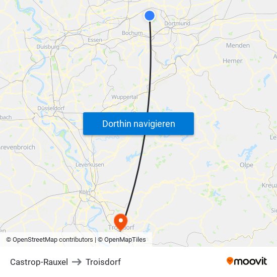Castrop-Rauxel to Troisdorf map
