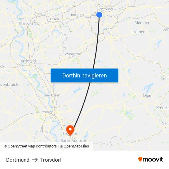 Dortmund to Troisdorf map