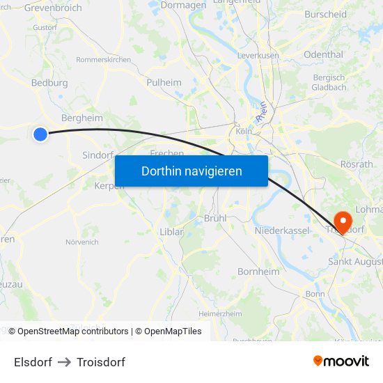 Elsdorf to Troisdorf map