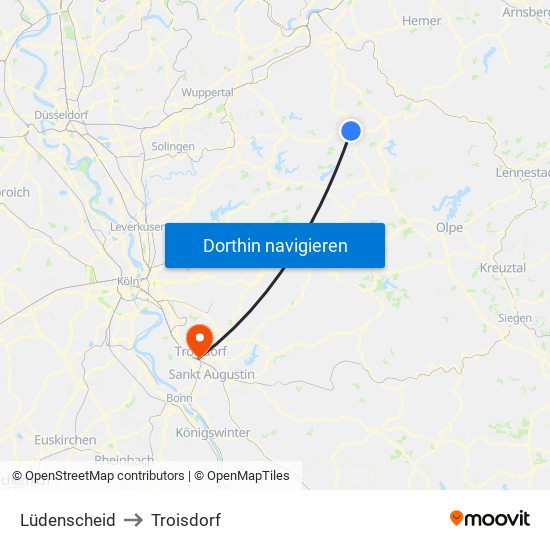 Lüdenscheid to Troisdorf map