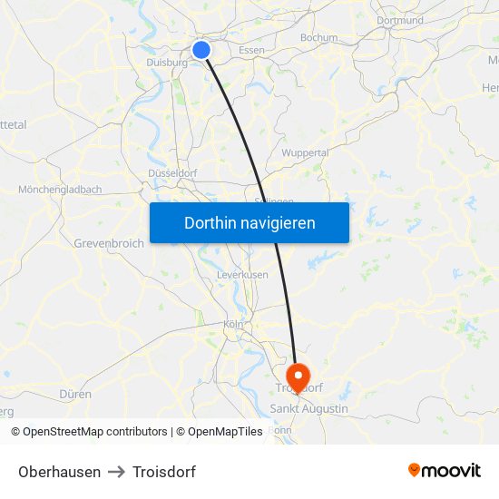 Oberhausen to Troisdorf map