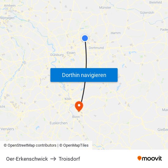 Oer-Erkenschwick to Troisdorf map